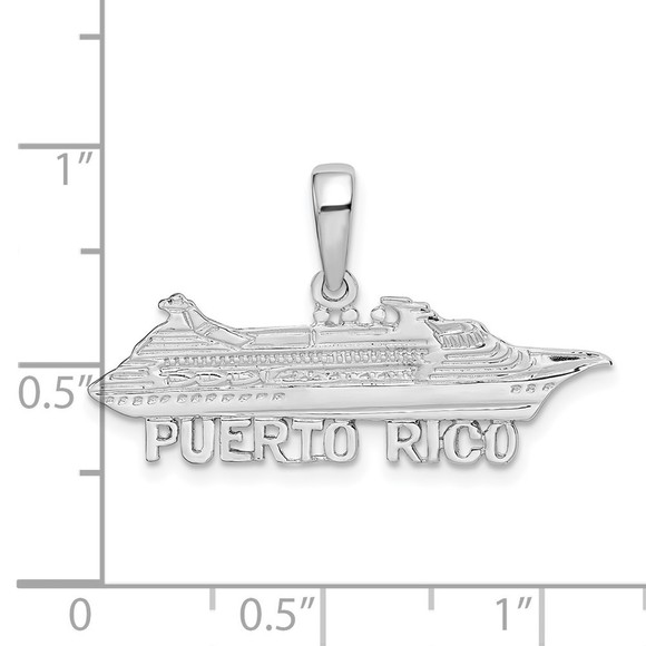 Sterling Silver Small Travel Theme Puerto Rico Cruise Ship  Charm Pendant